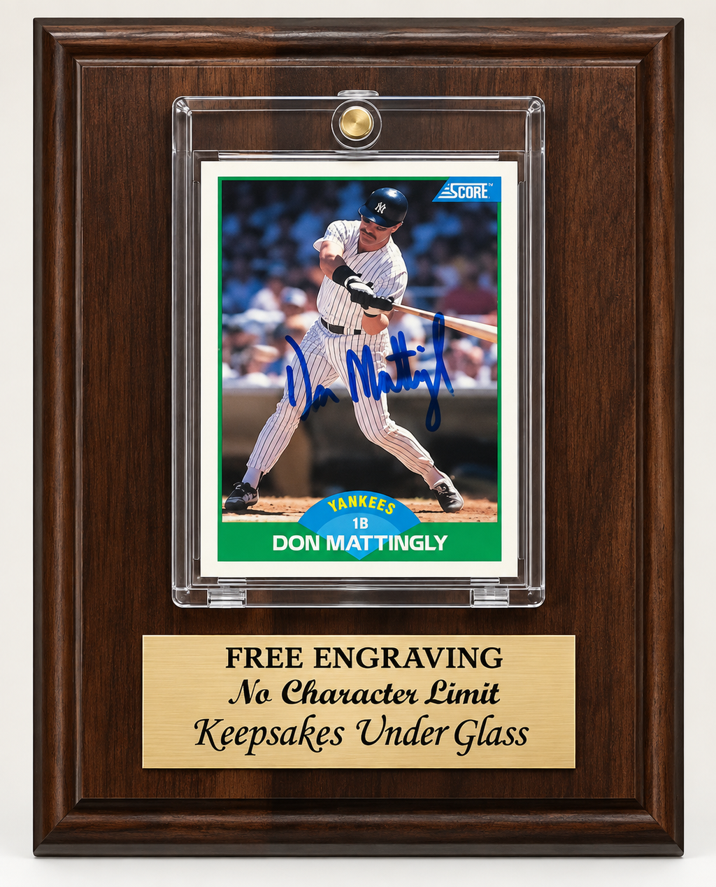 Baseball Trading Card Display Case: Walnut Finish Wood Plaque
