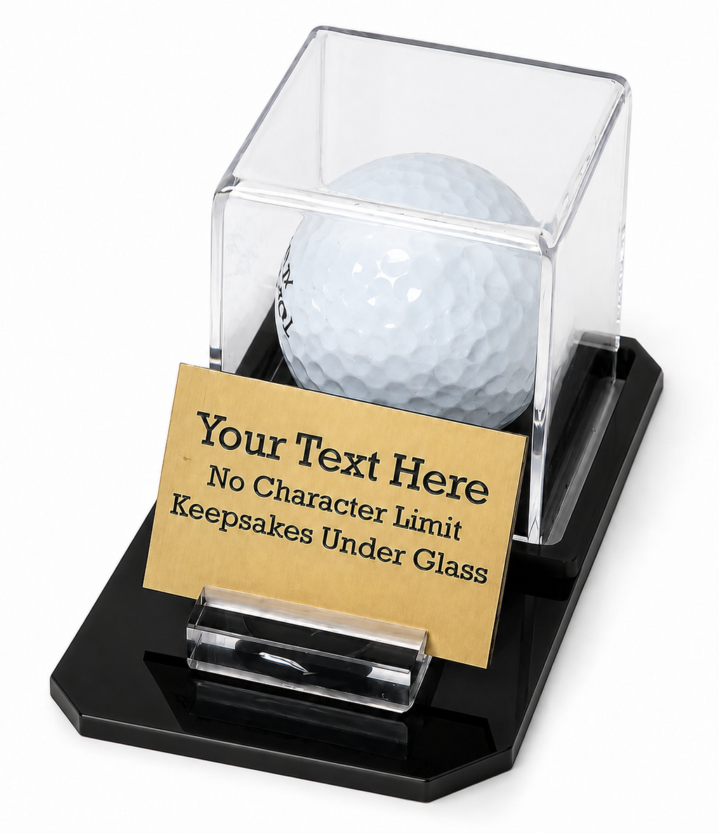 Personalized Golf Ball Display Case: Engraved Acrylic Award with Custom Base