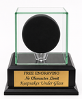 Personalized Hockey Puck Glass Display Case: Cherry or Black Base, Free Engraving