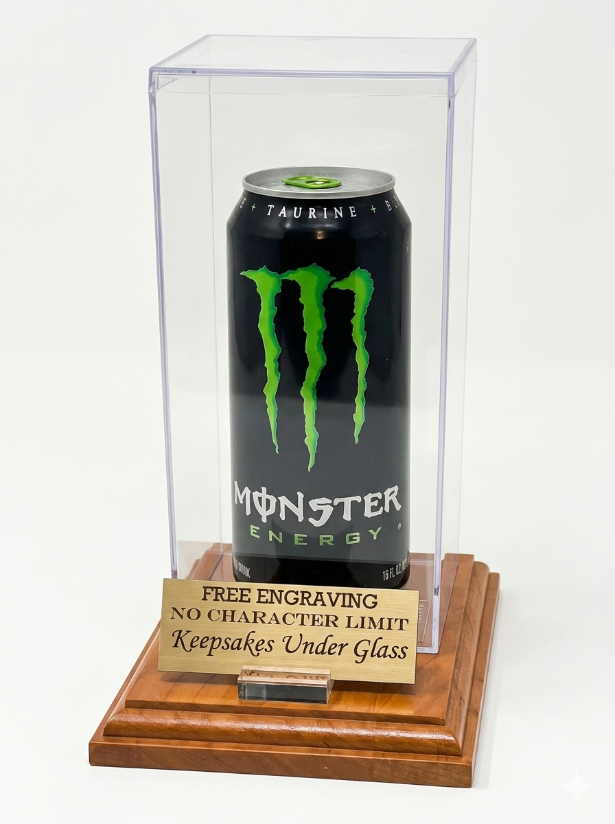Personalized Acrylic Beer Can Display Case For a 16oz: CherryWood Base