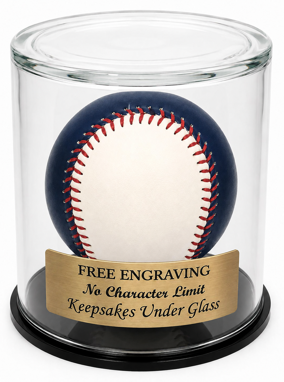 Single Baseball Glass Display Case Round Dome With Black Base & Free Engraved Nameplate