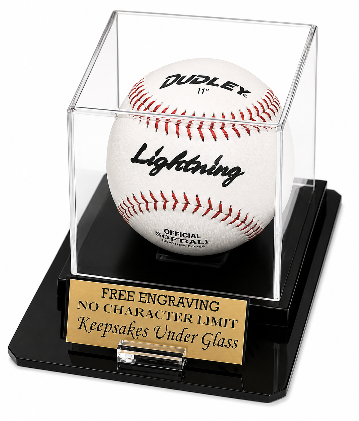 Baseball Acrylic Personalized - Engraved Display Case With a Black Octagon Base In and Custom Stand