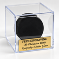 Hockey Puck Acrylic Display Case with Fitted Lid and Custom Ball Stand - Free Engraving