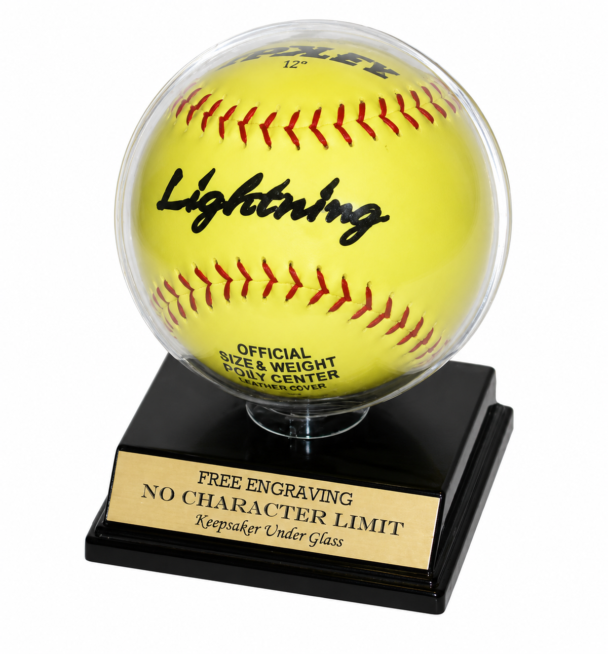 Softball Acrylic Personalized - Engraved Display Case with Black Slant Base for an 11" Ball