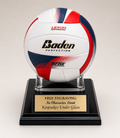 Volleyball Personalized Acrylic Display Stand Custom Ball Holder and Black Finish Solid Wood Base.
