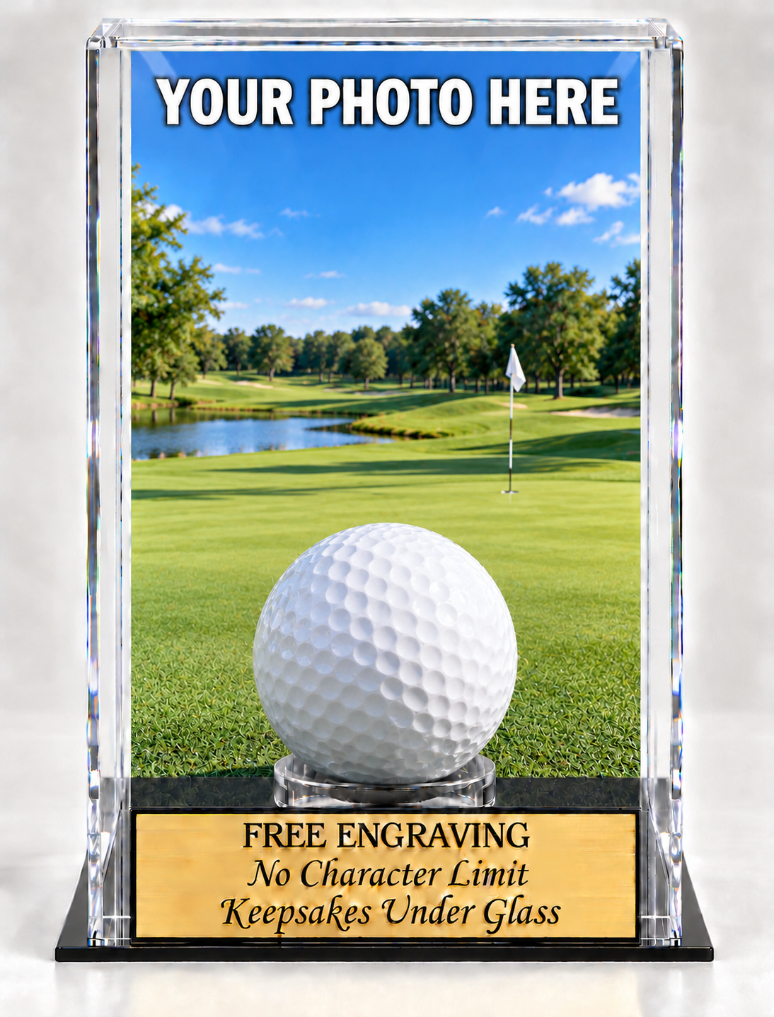 Personalized Golf Ball Display Case: Hole In One Award with Your Photo Printed and Installed