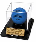 Lacrosse Ball Acrylic Personalized - Engraved Display Case with a Black Octagon Base and Custom Stand