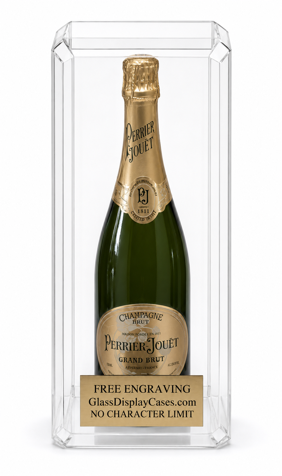 Wine or Champagne Liquor Bottle Beverage Acrylic Display Case with Beveled Edges - FREE ENGRAVING