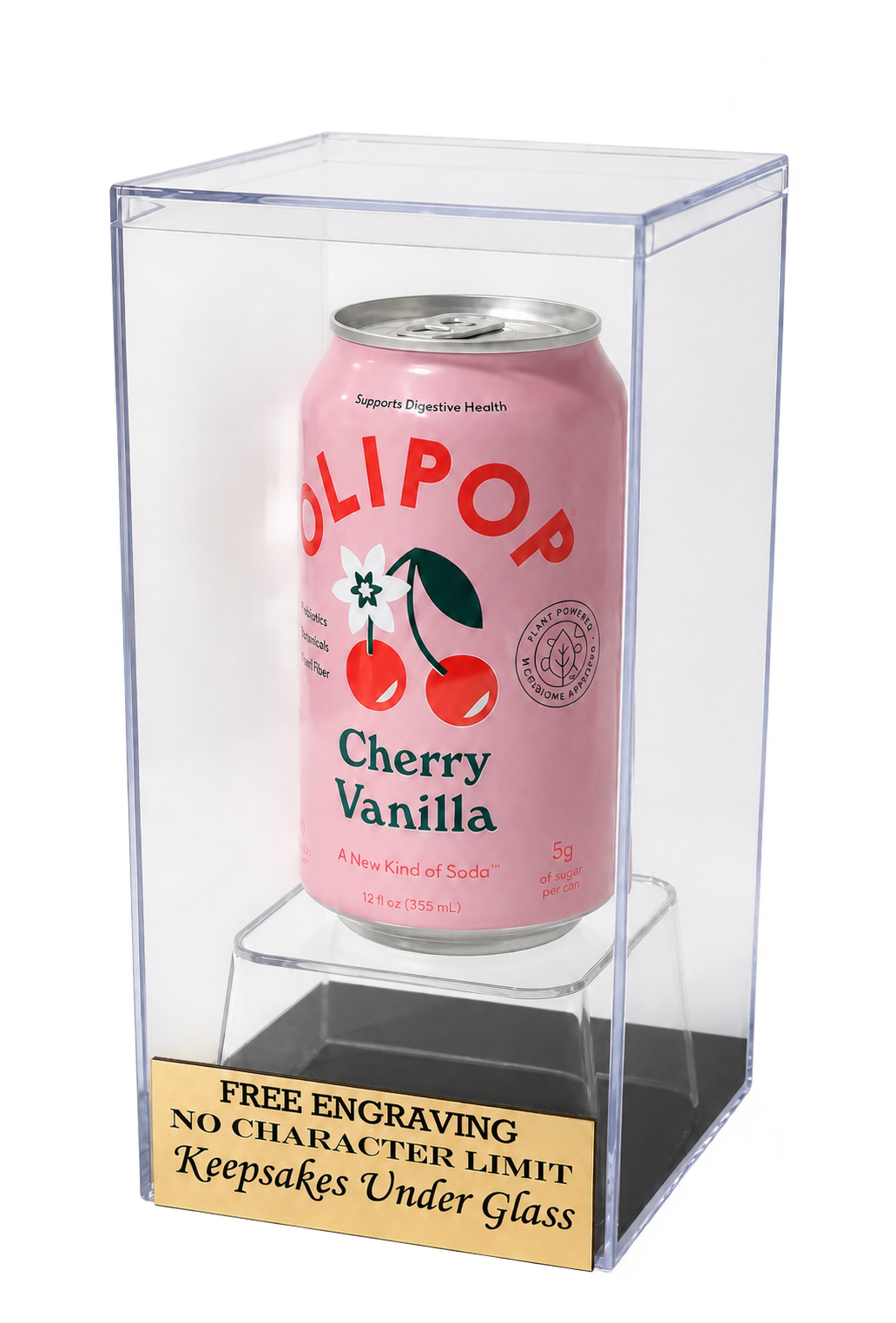 Beer or Soda 12oz Can Personalized Acrylic Display Case with Riser Base Free Engraving