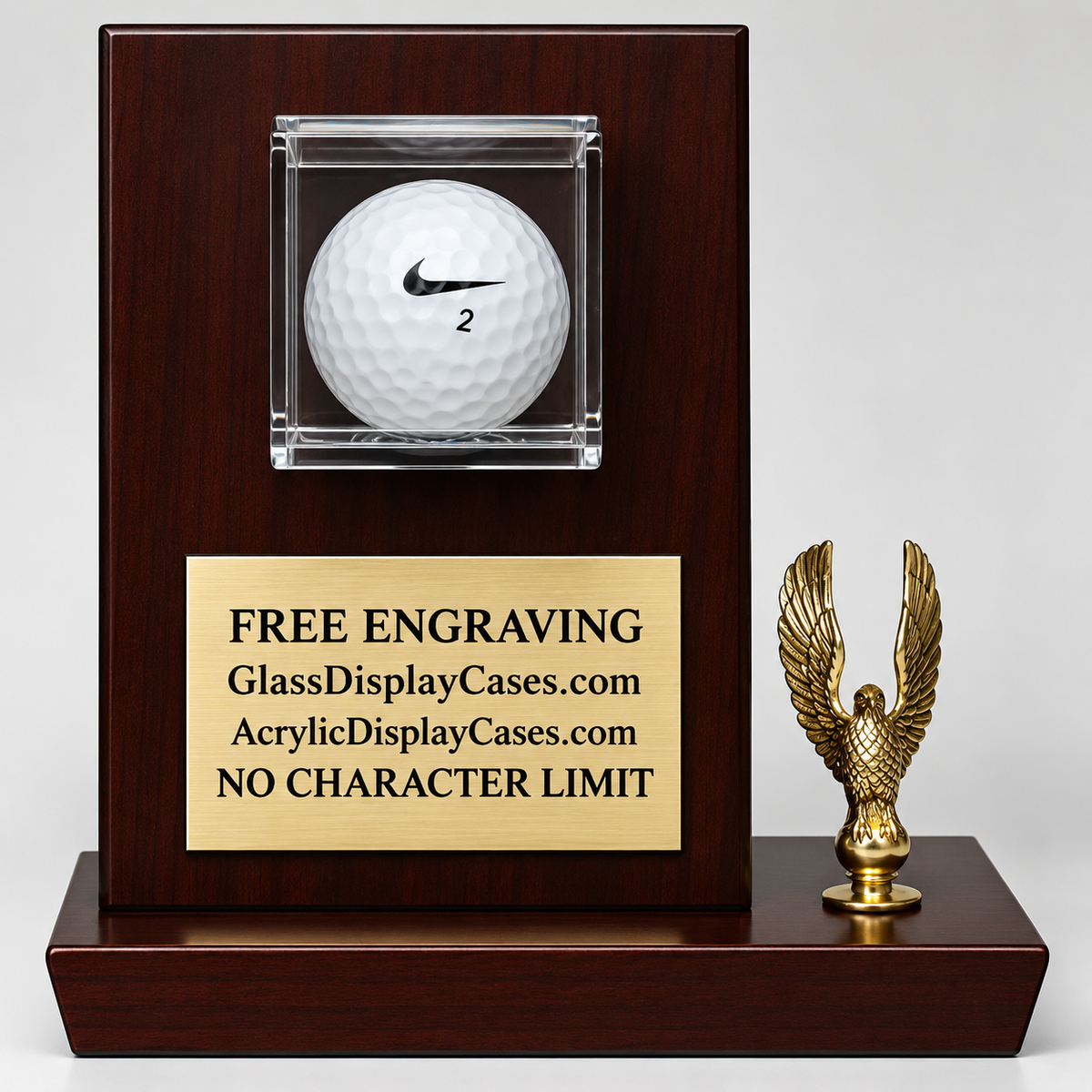 Personalized Golf Ball Display Case: Cherry Finish Wood & Acrylic, Free Engraving