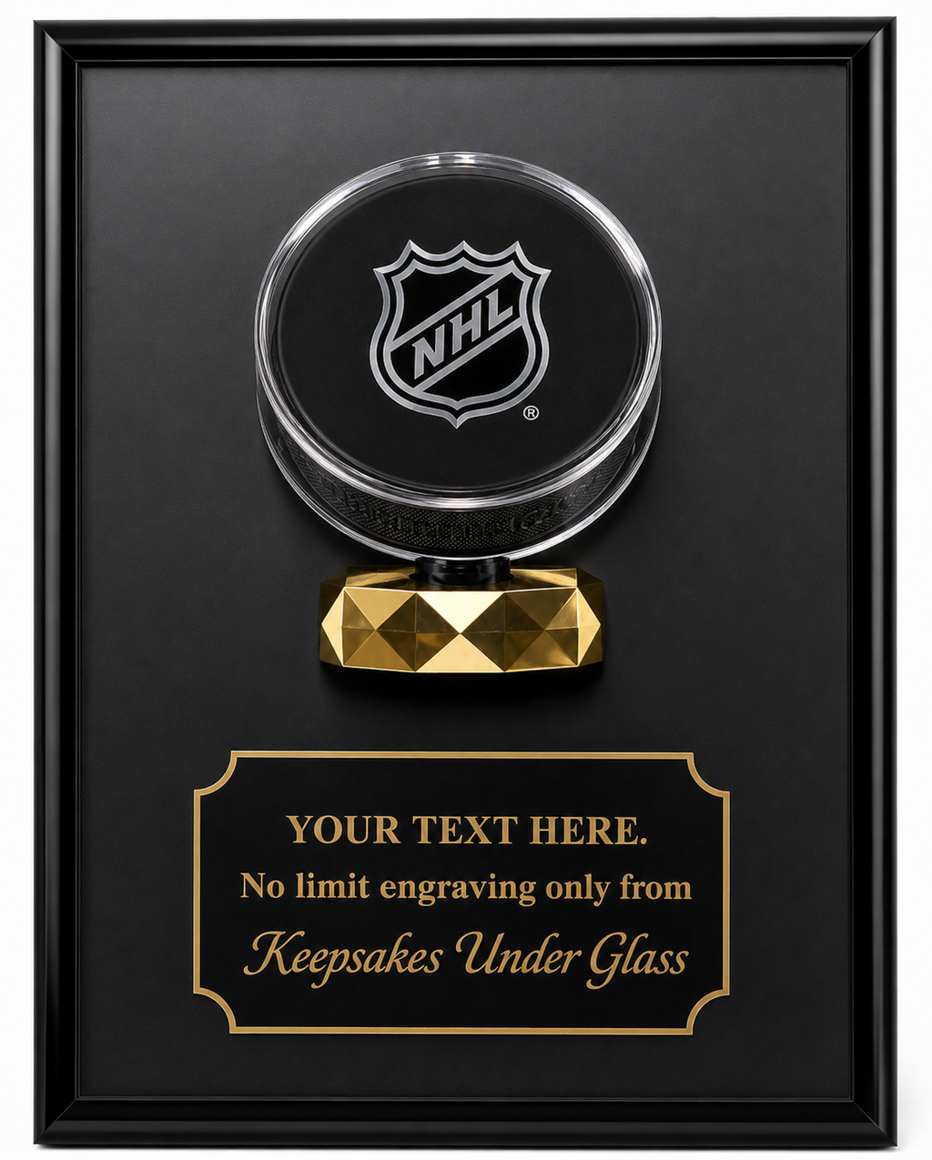 Hockey Puck Display Case for Wall Mount: Walnut or Black Wood Plaque, Free Engraving.