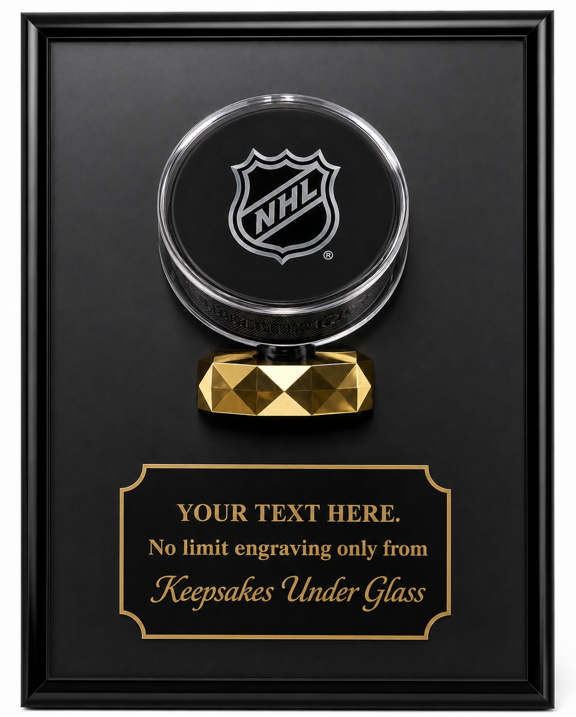Hockey Puck Display Case for Wall Mount: Walnut or Black Wood Plaque, Free Engraving.