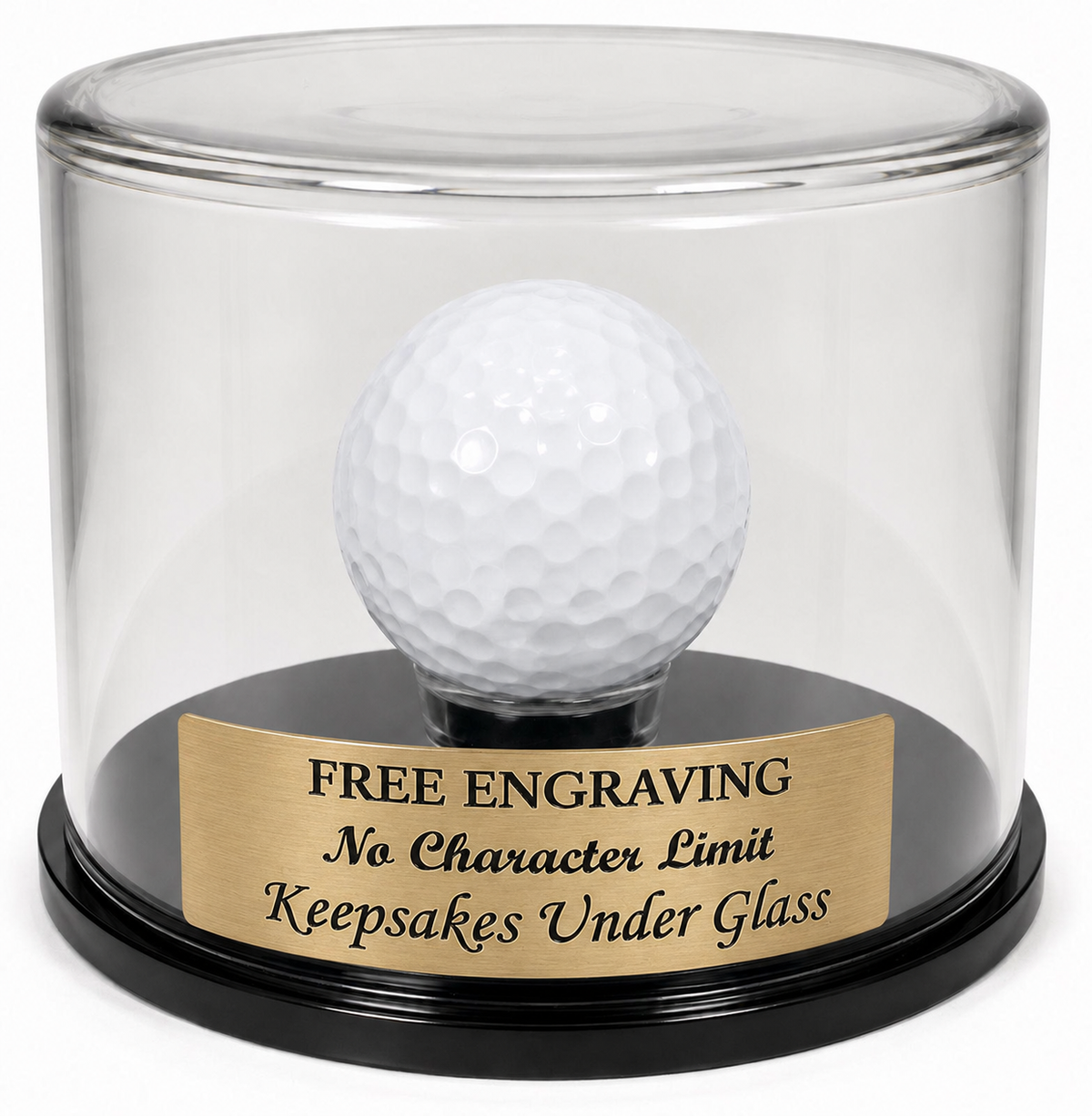 Golf Ball Display Case: Round Dome with Base - Free Engraved Nameplate