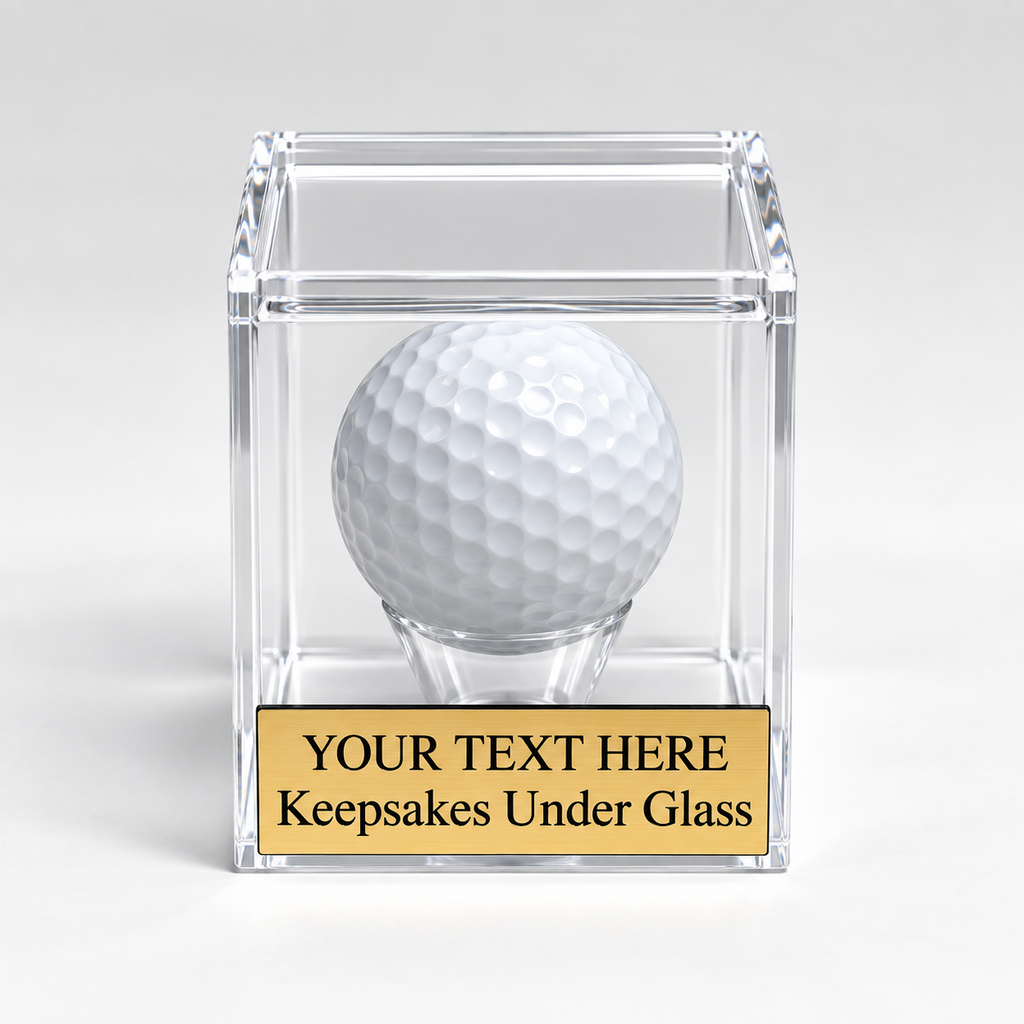 Engraved Golf Ball Display Case: Acrylic Hinged Lid Award