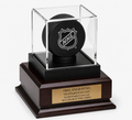 Personalized Hockey Puck Display Case: Engraved Acrylic with Wood Base
