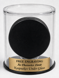 Hockey Puck Display Case: Round Dome with Engraved Nameplate