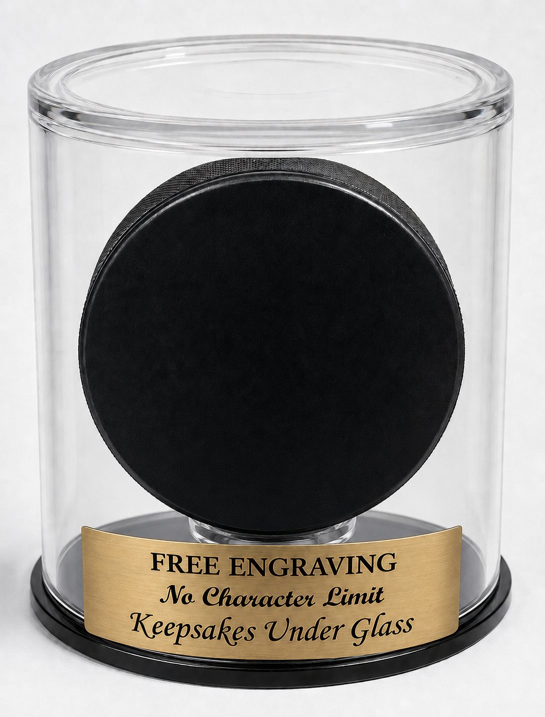 Hockey Puck Display Case: Round Dome with Engraved Nameplate