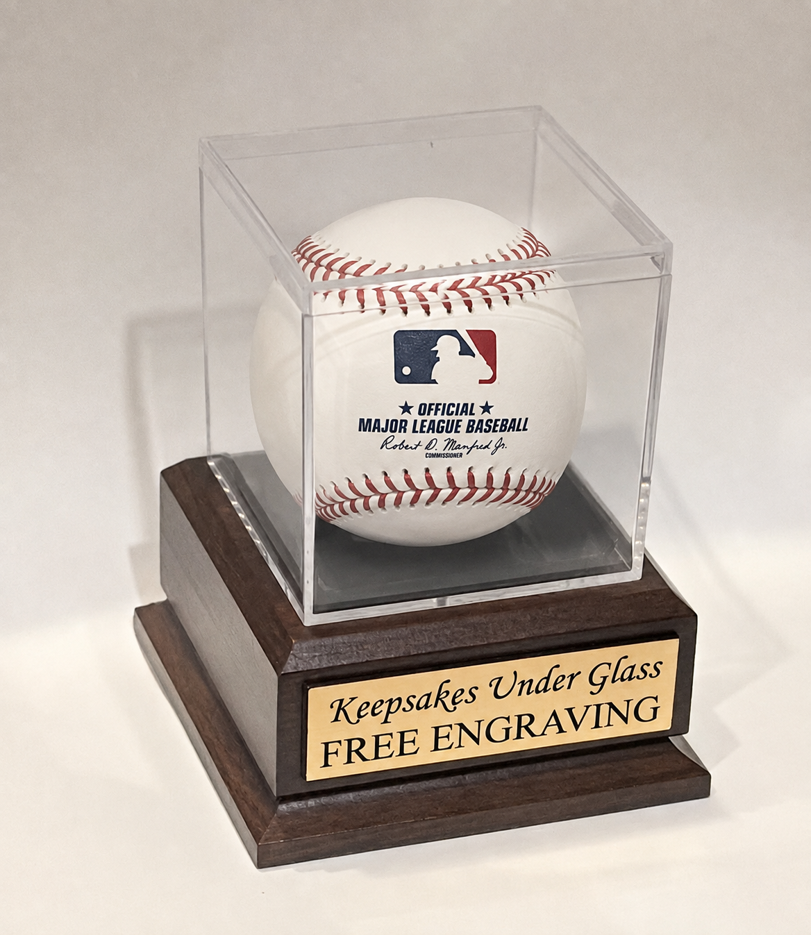 Personalized Baseball Display Case: Acrylic with Cherry or Black Finish Wood Base. Free Engraving