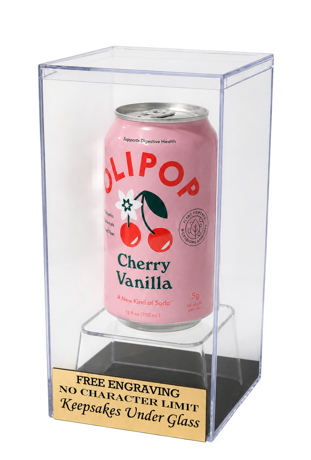 Beer or Soda Can Personalized Acrylic Display Case with Custom Riser Base - Free Engraving