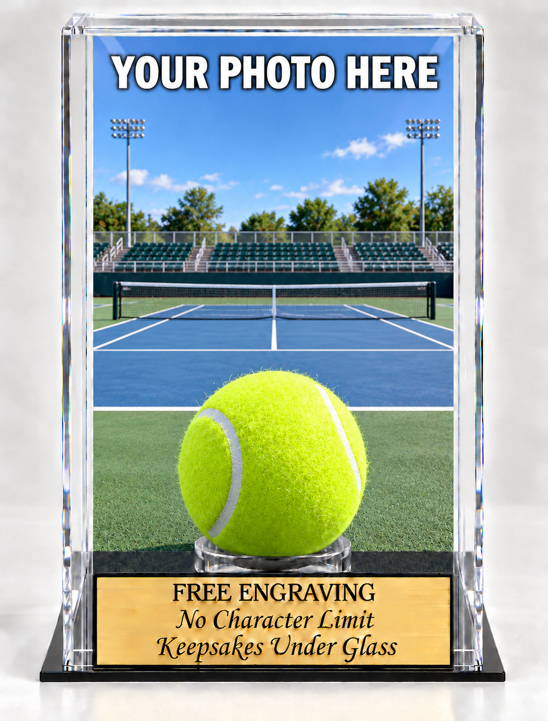 Tennis Ball Personalized Acrylic Display Case with Your Photo Printed and Installed