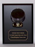 Hockey Puck Display Case for Wall Mount: Walnut or Black Wood Plaque, Free Engraving.