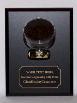 Hockey Puck Display Case for Wall Mount: Walnut or Black Wood Plaque, Free Engraving.