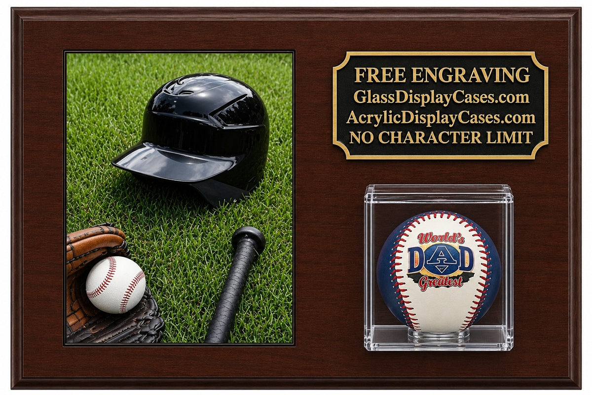 Personalized Baseball Display Case: 8x10 Photo, Cherry Finish Wood Plaque