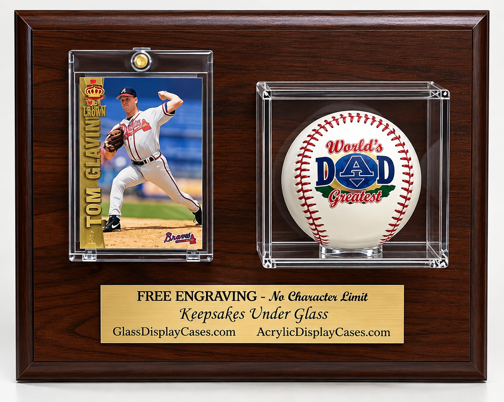 Personalized Baseball & Trading Card Display Case: Cherry Finish Wood Plaque
