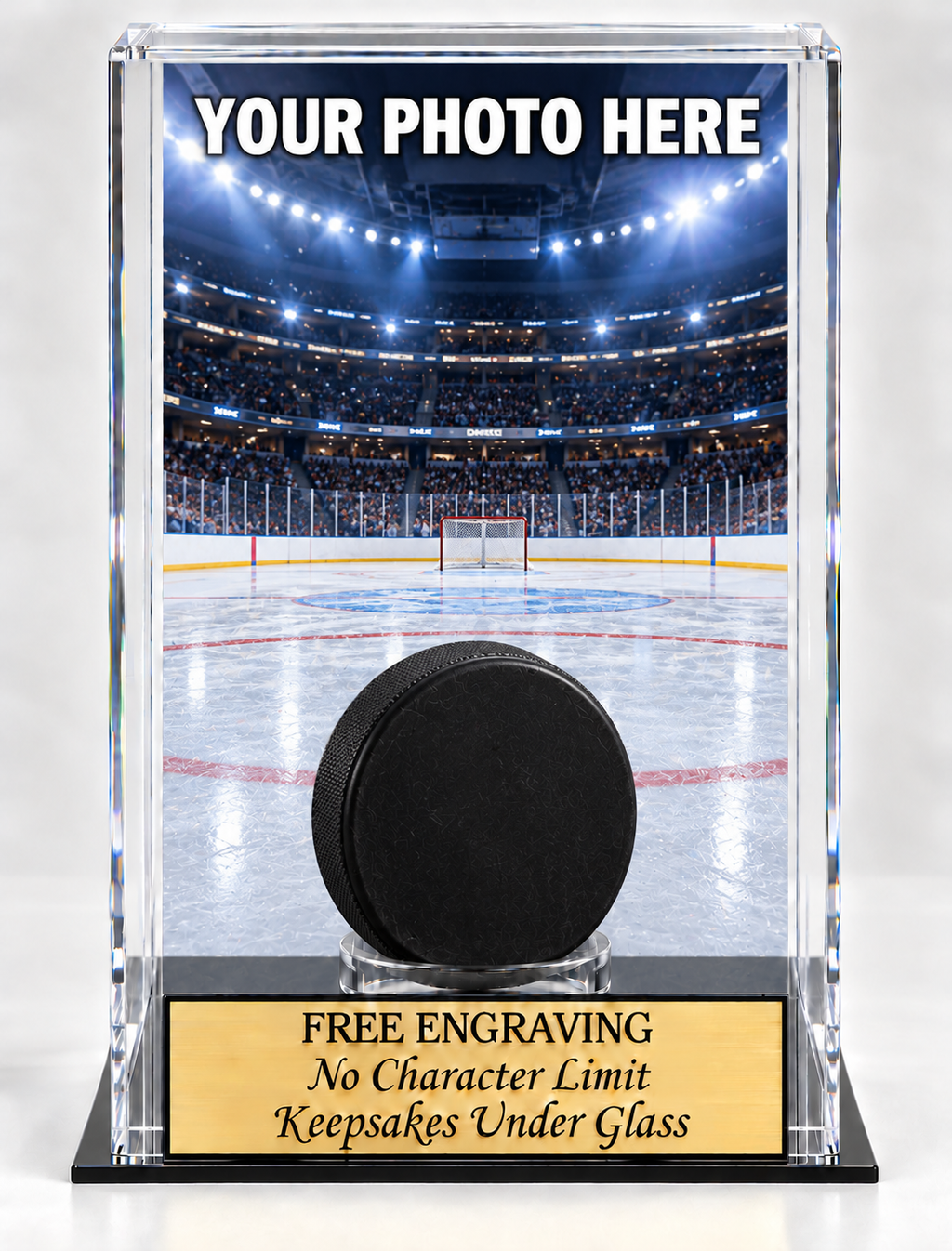 Hockey Puck Acrylic Display Case Holder with Your Photo Printed and Installed