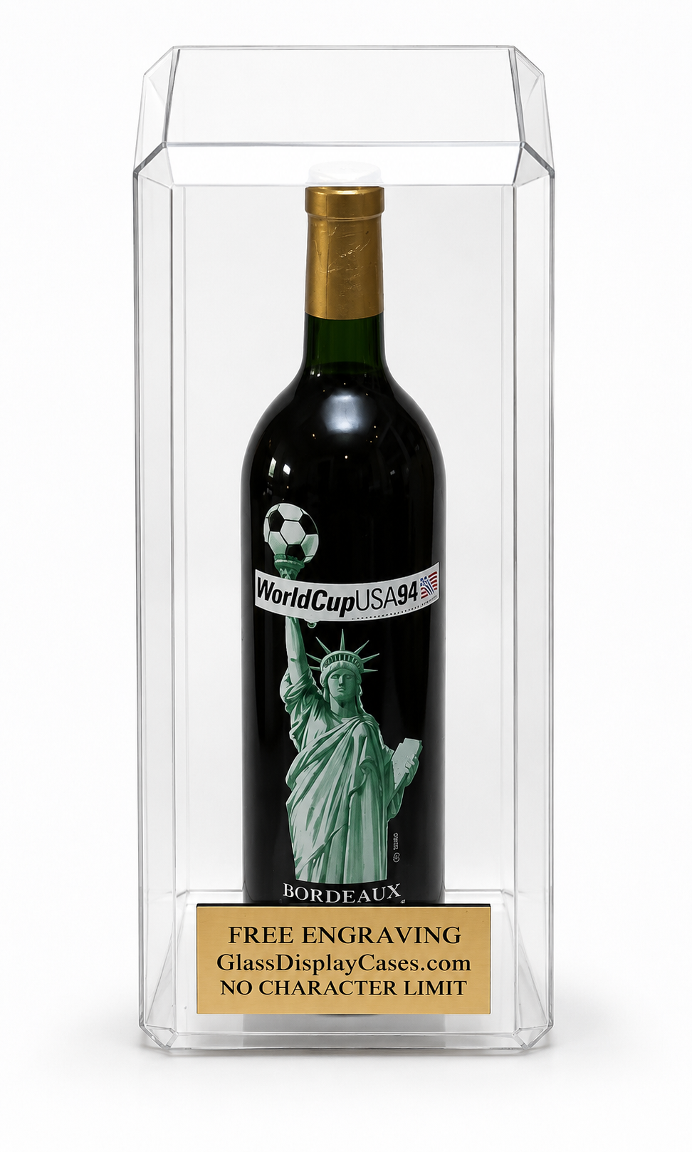 Wine or Champagne Liquor Bottle Beverage Acrylic Display Case with Beveled Edges - FREE ENGRAVING