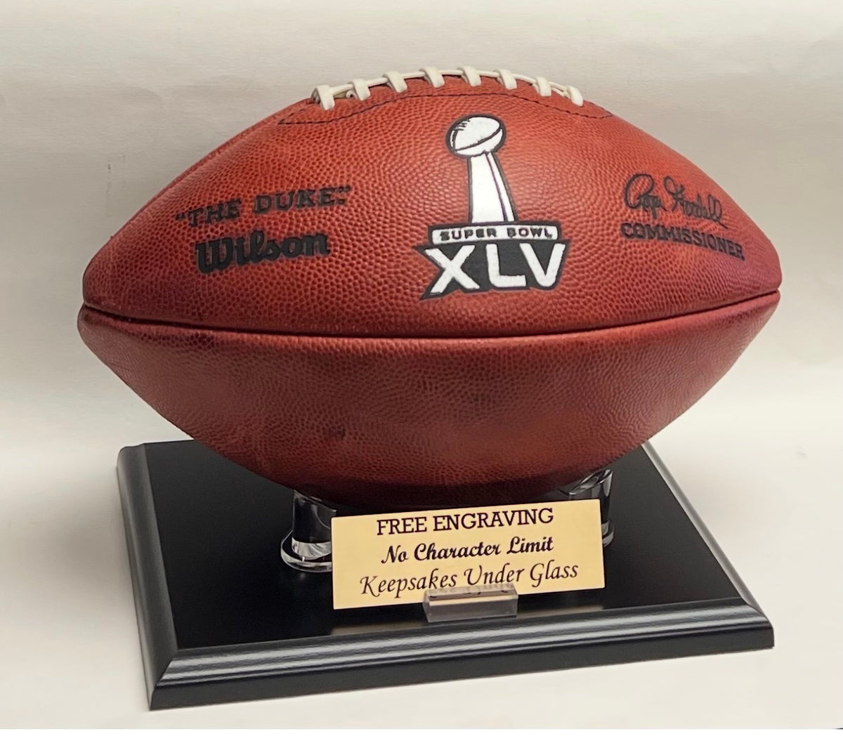Personalized Football Display Stand: Mahogany or Black Finish Solid Wood Base, Custom Nameplate