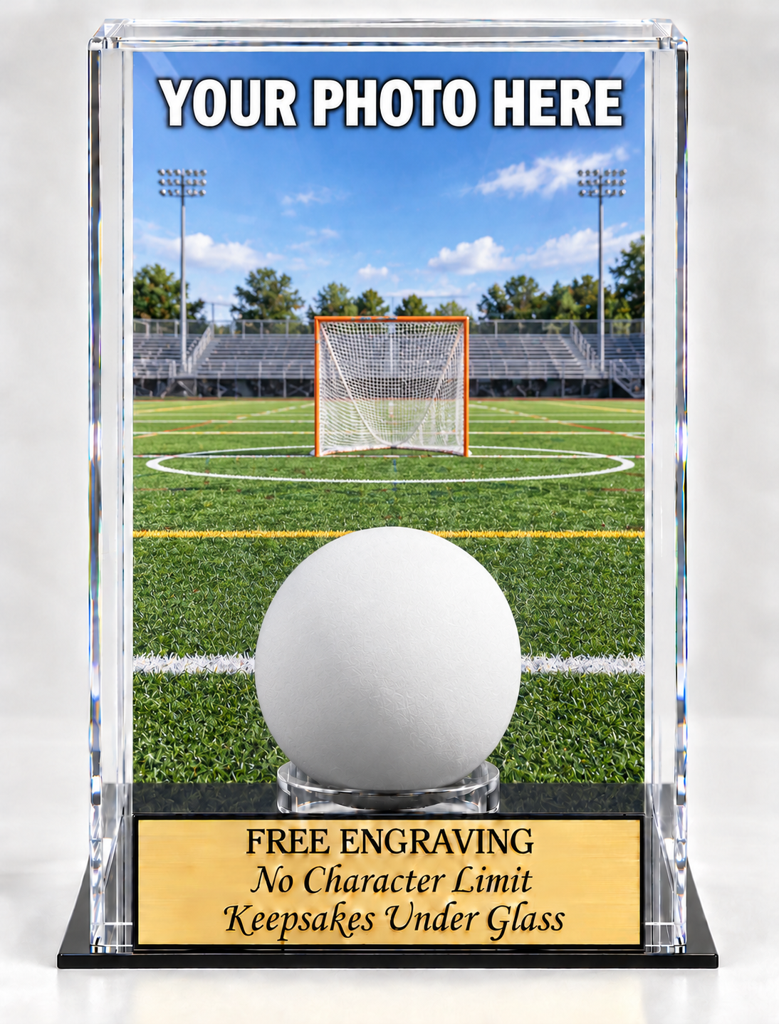 Lacrosse Ball Personalized Acrylic Display Case with Your Photo Printed and Installed