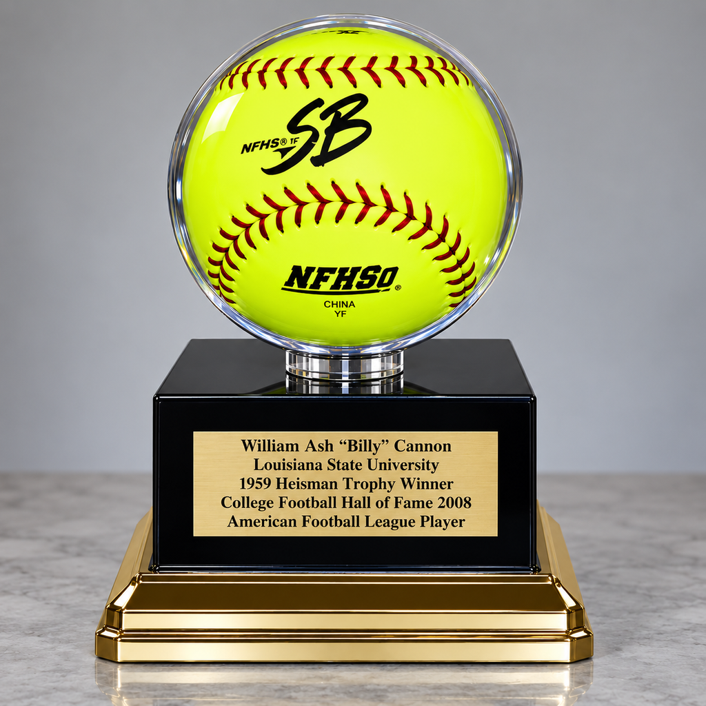 Personalized Softball Display Case: Acrylic Round Holder with Engraved Plate