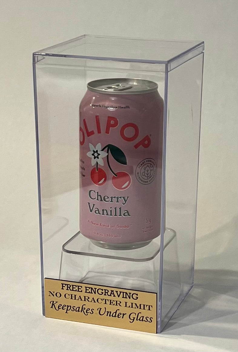 Beer or Soda Can Personalized Acrylic Display Case with Custom Riser Base - Free Engraving