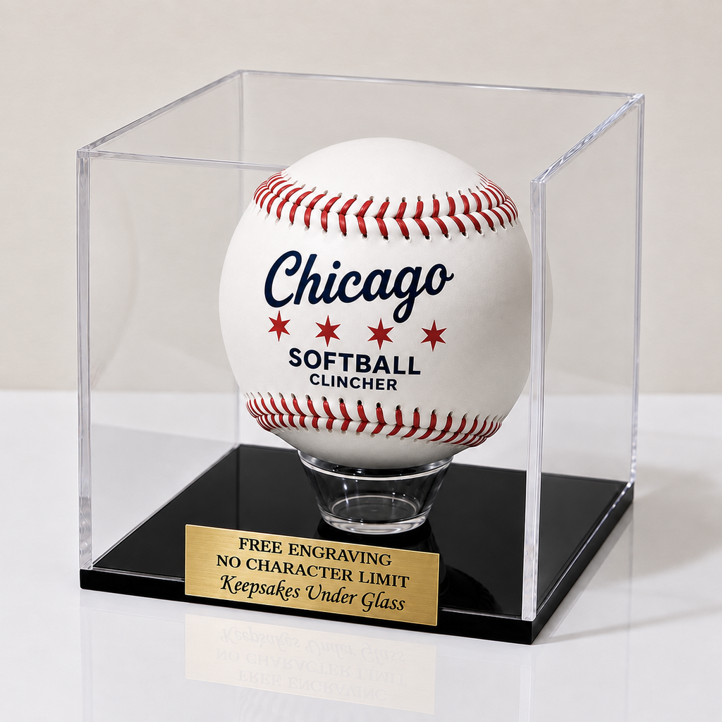 Softball Acrylic Personalized Display Case For A 16" Chicago Style Clincher Ball