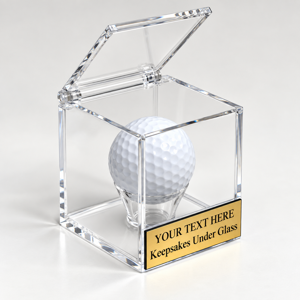 Engraved Golf Ball Display Case: Acrylic Hinged Lid Award