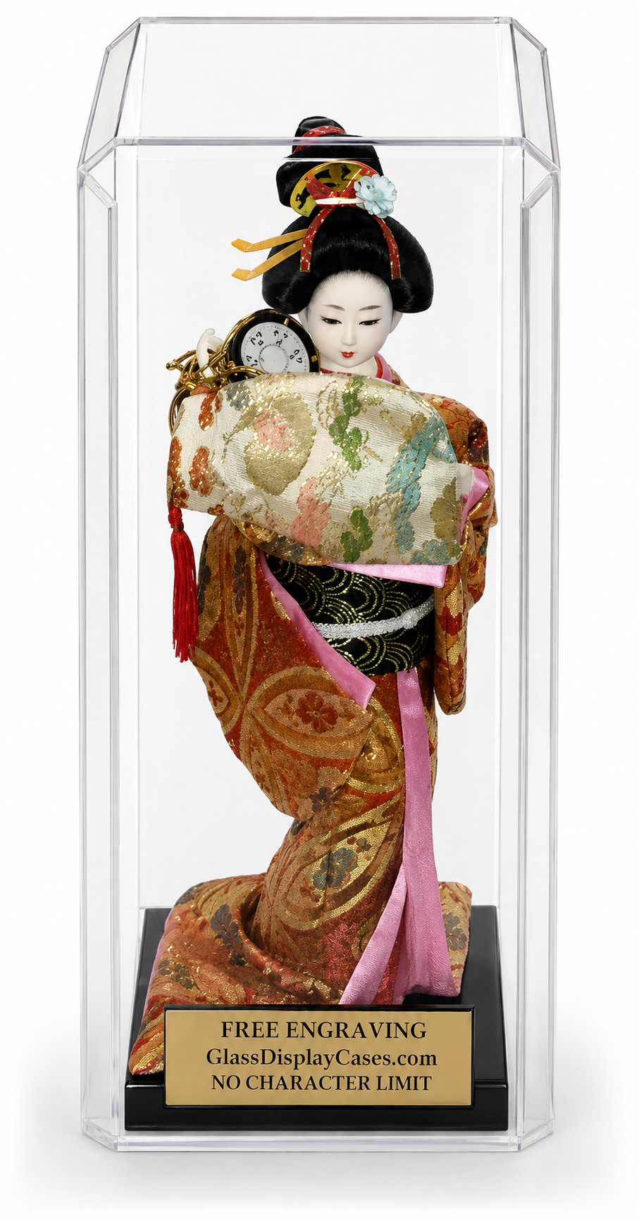 13” inch Size Personalized Doll Engraved Acrylic Display Case - Beveled Edges - No Character Limit