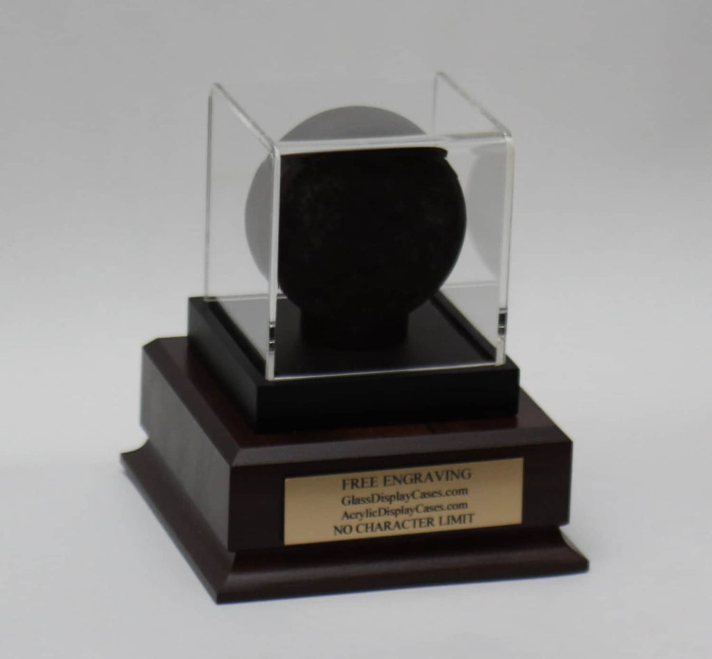 Personalized Hockey Puck Display Case: Engraved Acrylic with Wood Base