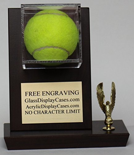 Tennis Ball Personalized Wood and Acrylic Desktop Display Case with Cherry Finish - Free Engraving