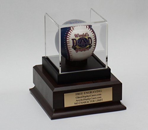 Personalized Baseball Display Case: Acrylic with Cherry or Black Finish Wood Base