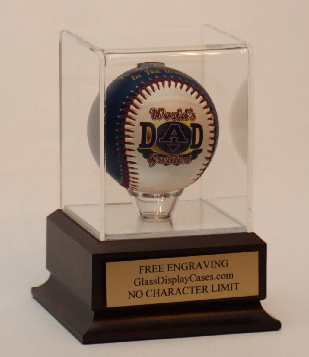 Personalized Baseball Display Case: Acrylic with Cherry or Black Finish Wood Base. Free Engraving