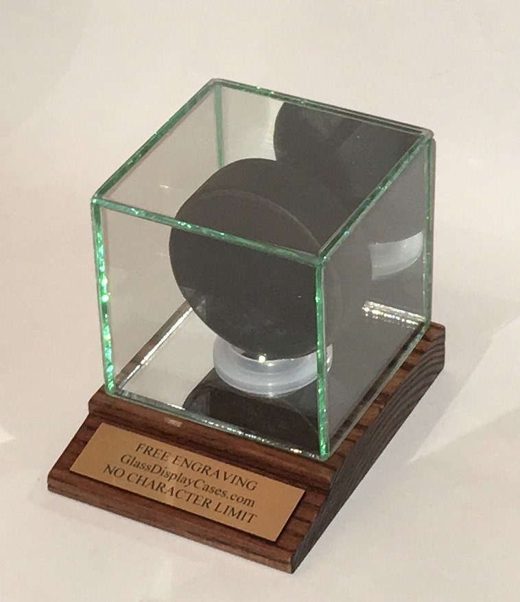 Personalized Hockey Puck Display Case: Oak Base & Free Engraving