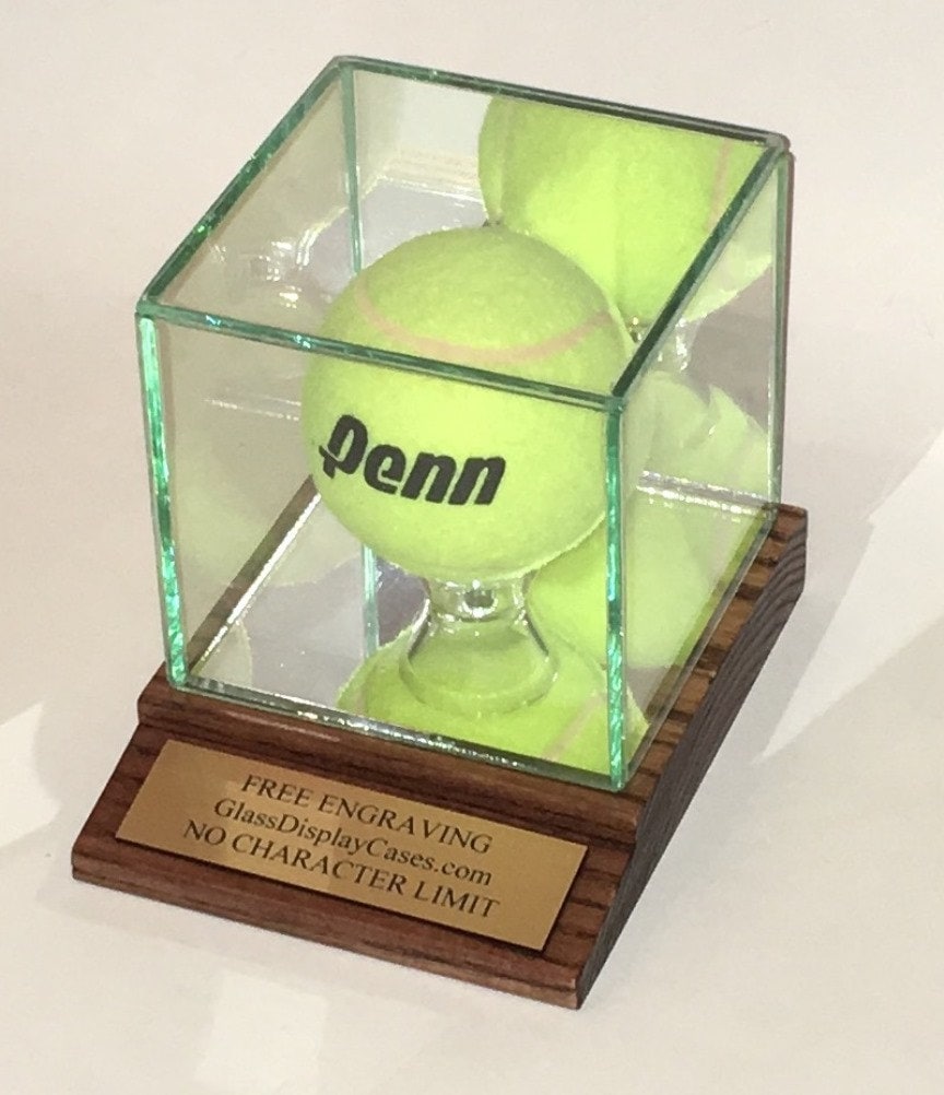 Personalized Tennis Ball Display Case: Oak Wood Base, Free Engraving