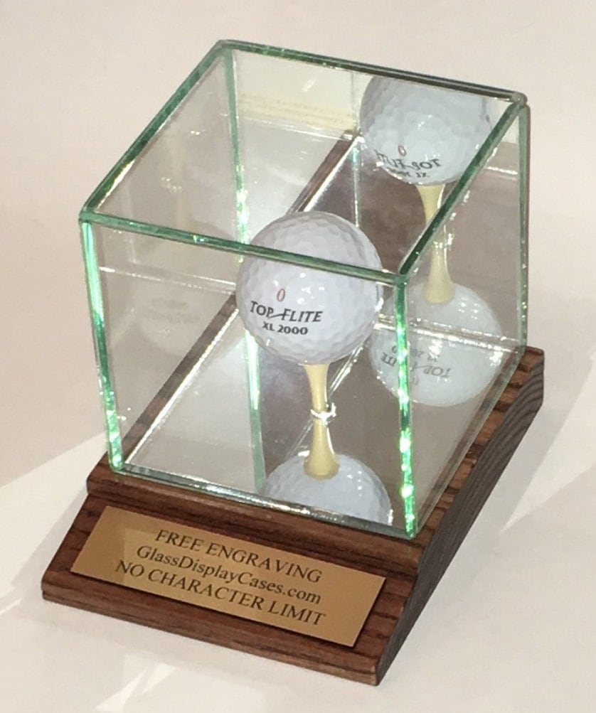 Personalized Golf Ball Display Case: Oak Wood Base with Free Engraving
