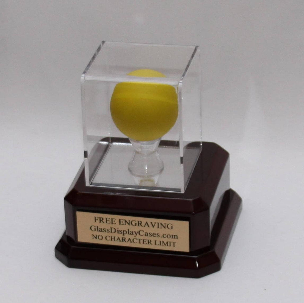 Lacrosse Ball Personalized Acrylic Display Case with Piano Finish Rose Wood Platform Base -