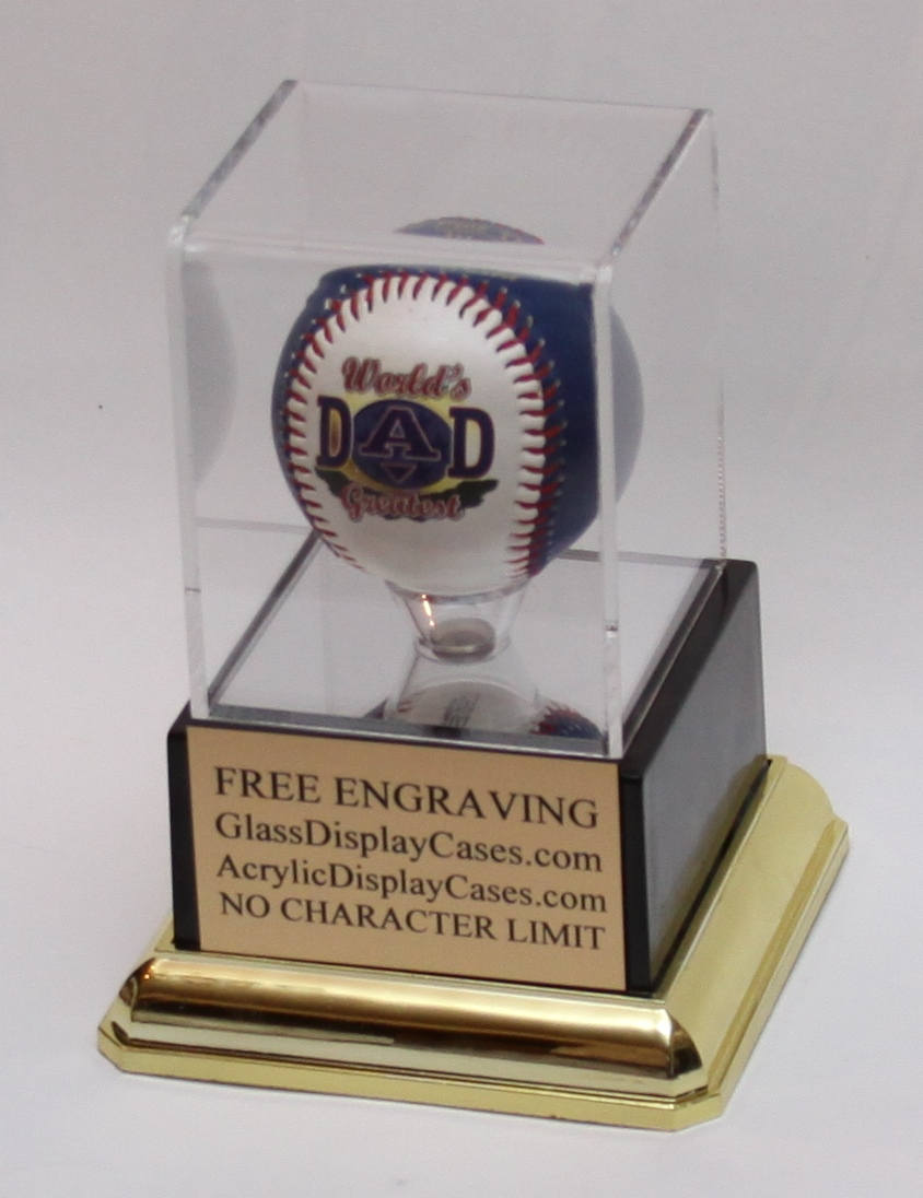 Baseball Personalized Acrylic Display Case with Black and Gold Platform Base & Free Engraving