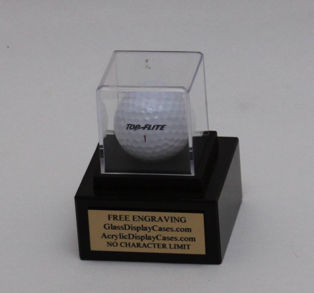 Golf Ball Hole in One Display Case: Black Marble Base, Custom Engraved Name Plate