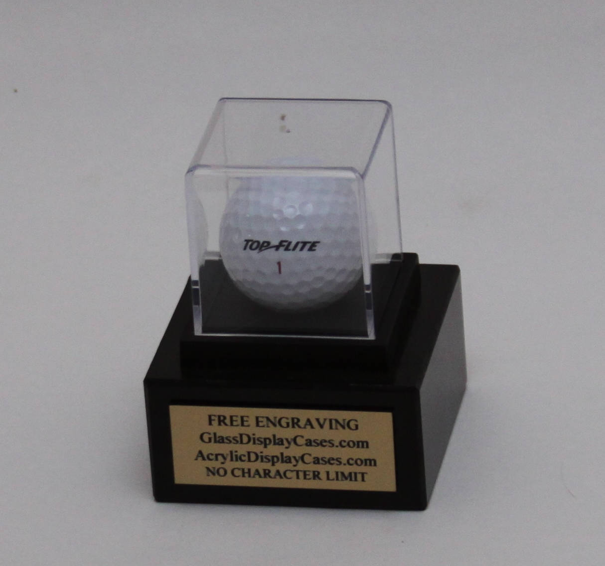 Golf Ball Hole in One Display Case: Black Marble Base, Custom Engraved Name Plate