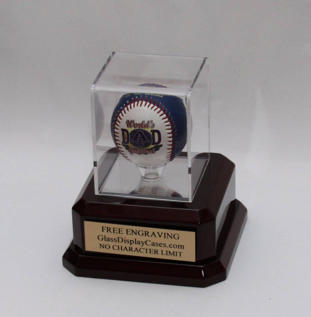 Baseball Personalized Acrylic Display Case with Piano Finish Rose Wood Platform Base -
