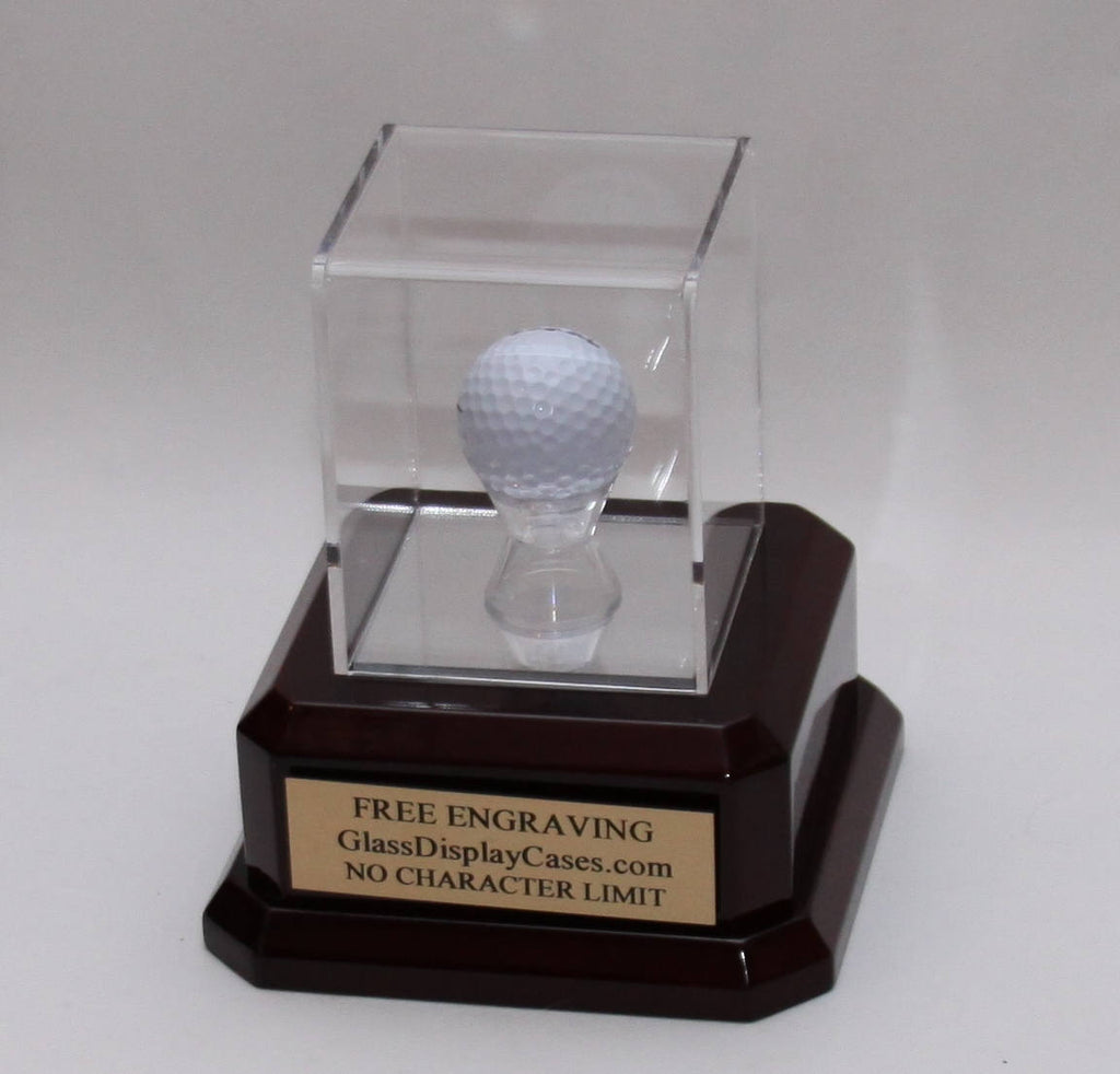 Personalized Golf Ball Display Case: Hole In One Award, Rosewood Base